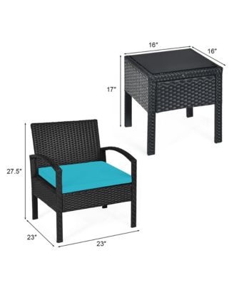 3PCS Patio Rattan Furniture Set Coffee Table and Chairs Set with Seat Cushions Garden