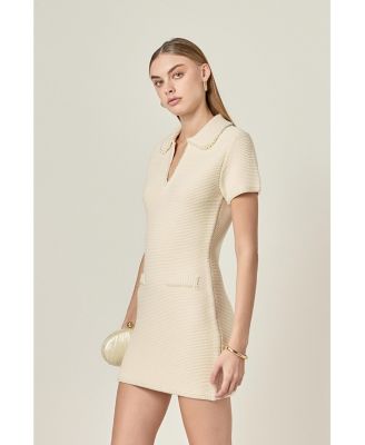 Women's Knit Pearl Detail Mini Dress