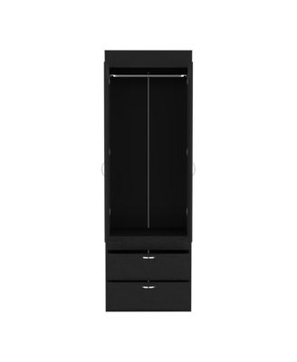 Black Wengue Finish Tarento Armoire with 2 Drawers Double Door Cabinet Hanging Rod