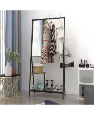 Coat Rack with Mirror, Industrial Style Multifunctional Hall Tree with Shelf, Hooks for Living Room, Entryway, Hallway