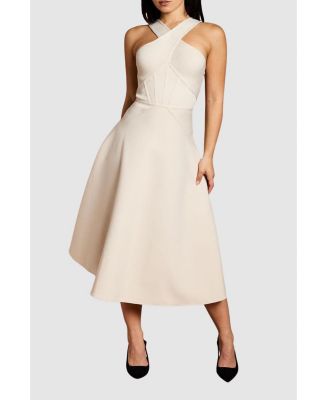 Women's Petite Bandage Cross Neck Midi Dress