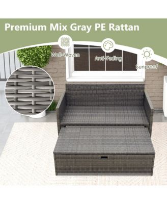 2 PCS Patio Loveseat w/ 31 Gal Multifunctional Storage Ottoman and Soft Cushions