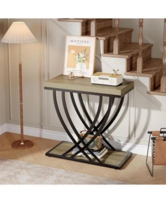 Side Table, 2-Tier Narrow End Table for Living Room, Industrial Nightstand with Metal Frame, Small Bedside Tables