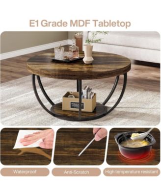 Round Coffee Table, Industrial 2-Tier Circle Coffee Table with Storage Shelves for Living Room, Home Office