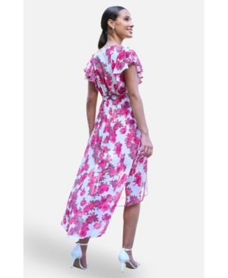 Women's Floral Dipped Hem Wrap Dress