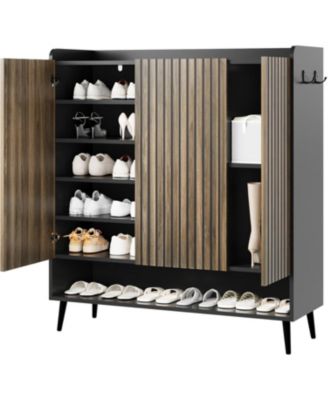 Large Shoe Cabinet with Doors，6-Tier Shoe Organizer with 3 Doors & Additional Hooks for Hallway, Entryway, Living Room