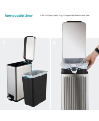 8 Gallon Slim Stainless Steel Kitchen Trash Can with Reeded Pattern, Step Pedal and Soft-Close Lid