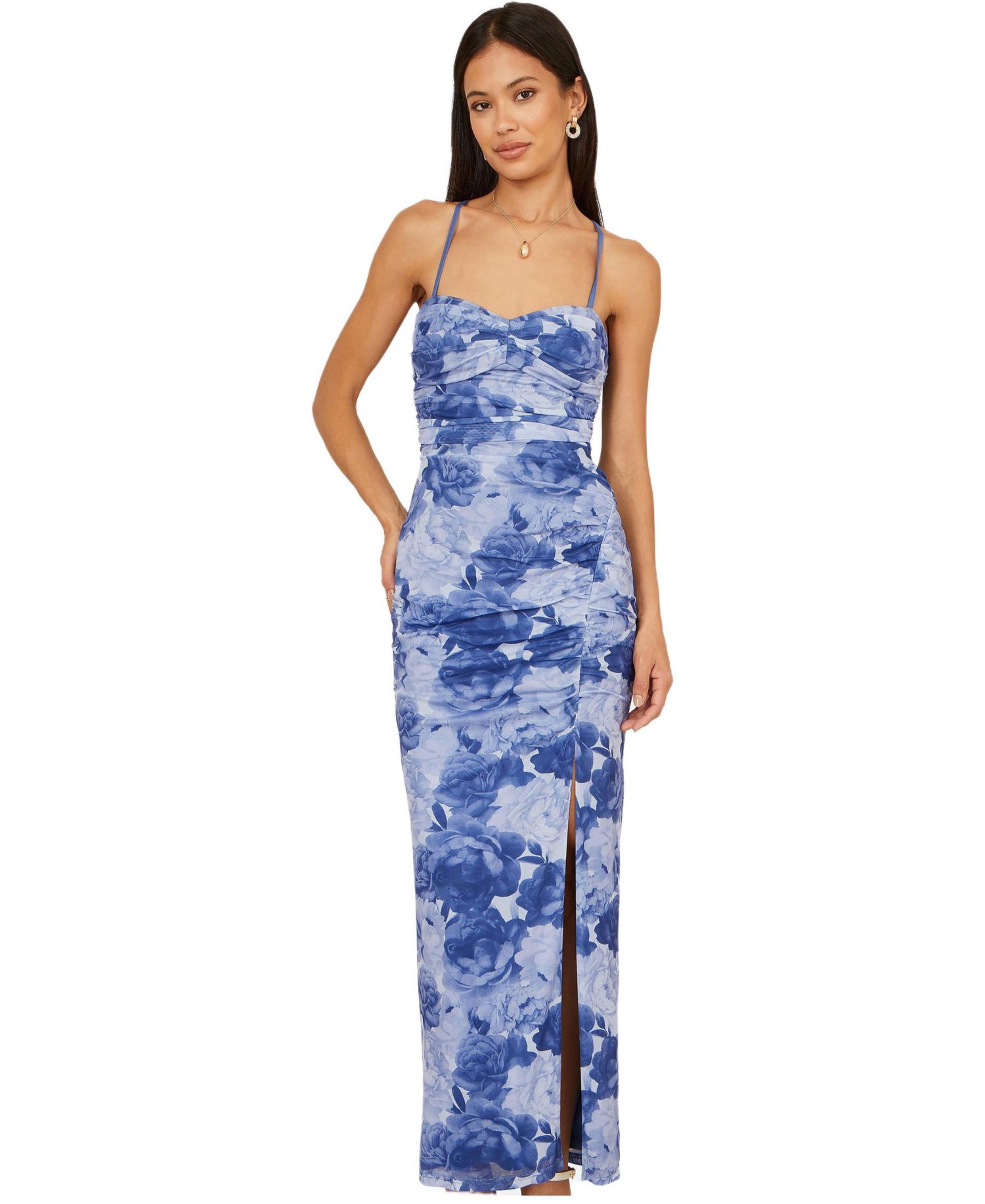 Women's Mesh Ruched Midi Dress