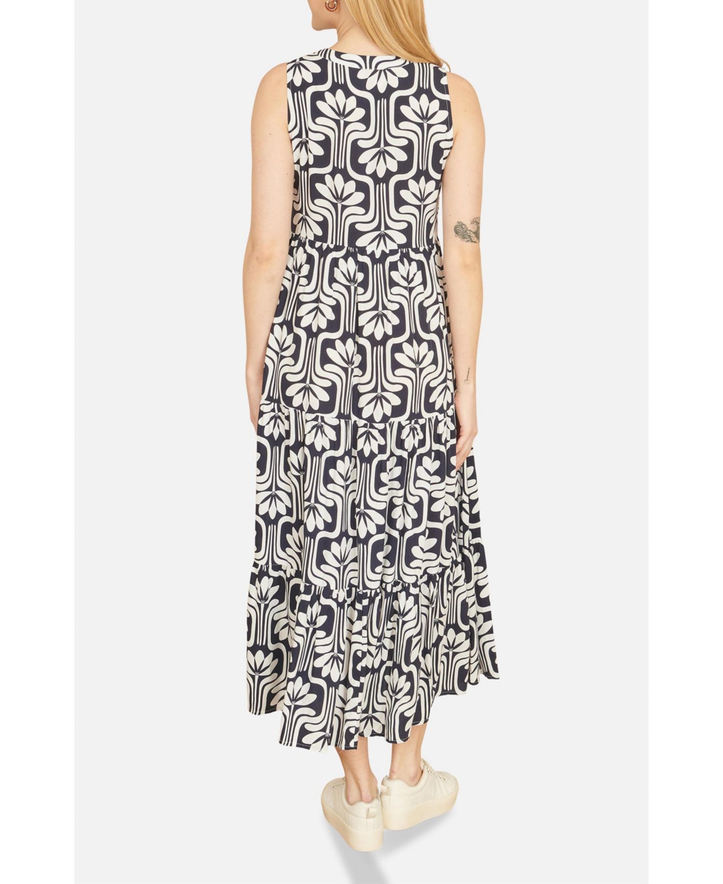 Женское платье Yumi Retro Print Relaxed Midi, цвет: Тёмно-синий — фото 5