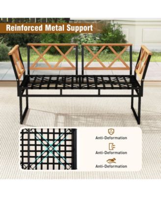 Set Of 7 Outdoor Conversation Set Acacia Wood Chairs and Coffee Tables Set w/Ottomans