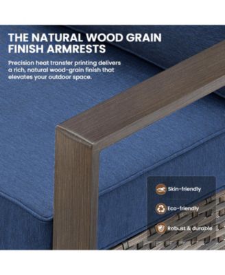 5 Pieces Patio Furniture Set, Rattan Wicker Outdoor, 4 Rattan Swivel Chairs w/30in Propane Fire Pit Table and Thickened Cushions