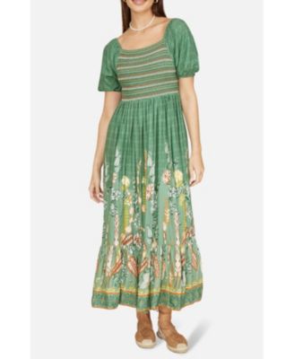 Women's Ruched Leaf Print Maxi Dress