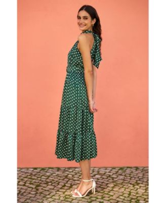 Women's Spot Print Halter Midi Dress