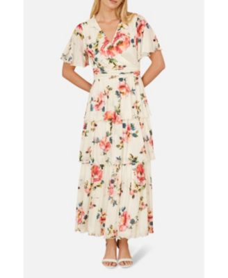 Women's Floral Mesh Tiered Maxi Dress