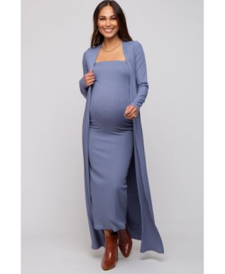 Maternity Ribbed Sleeveless Dress Cardigan Set
