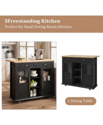 Mobile Storage Island, 2-Tier Rolling Kitchen Cart with Storage Shelf & Towel Rack, Kitchen Coffee Bar Station with Drop Leaf for Small Spaces