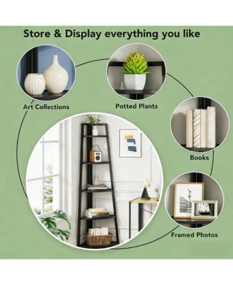 5-Tier Tall Corner Shelf, Ladder Display Shelf, Industrial Storage Organizer with 5 Open Shelves for Living Room, Home Office