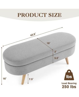 Oval Storage Ottoman Bench - Upholstered End of Bed Bench with Safety Hinge Flip Top and Solid Wood Legs for Bedroom