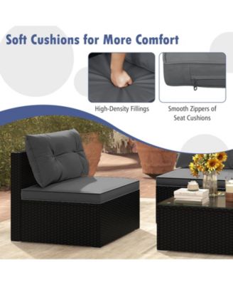 Set Of 5 Outdoor Furniture Set w/ Seat and Back Cushions Tempered Glass Tabletop