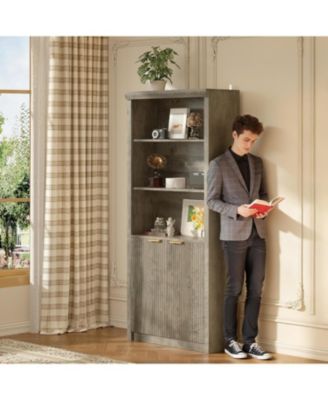 Tall Book Shelf and Bookcase, Wooden Bookcase with Doors, Modern Book Case with Large Storage Cabinet