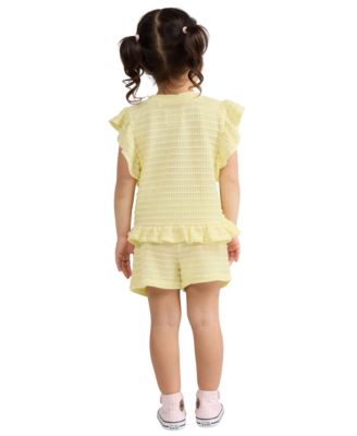 Toddler Girls' 2T-5T Ruffle Round Neck Top & Shorts, 2-Piece Set