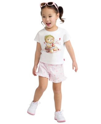 Girls' Toddler 2T-4T Crewneck T-Shirt and Shorts, 2-Piece Set
