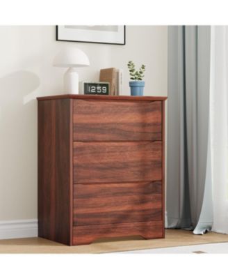 Wooden Dresser with 3 Drawers, Tall Modern Closet with Deep Storage, Large Chest of Drawers with Wide Top, Long Storage Dresser for Bedroom