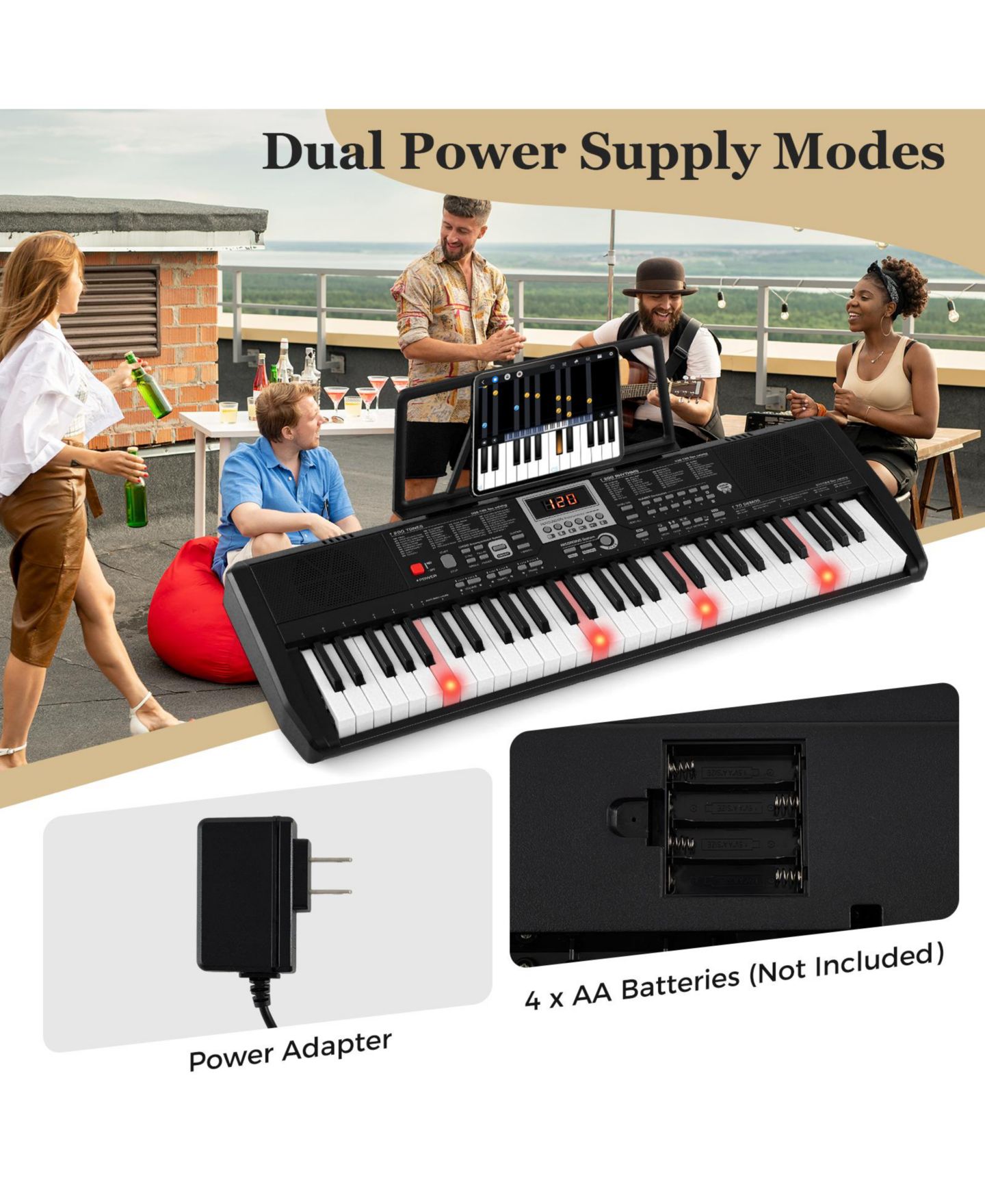 Детские игрушки Mecale 61-Key Portable Keyboard Kit for Beginners with 200 Rhythms & 200 Tones, Electric Piano, цвет: Чёрный — фото 7
