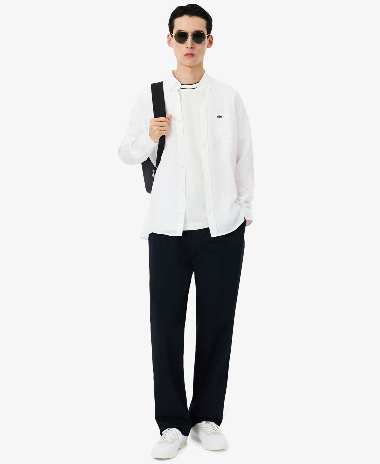 Мужская рубашка Lacoste Regular-Fit Long-Sleeve Linen, цвет: 001 Белый — фото 4
