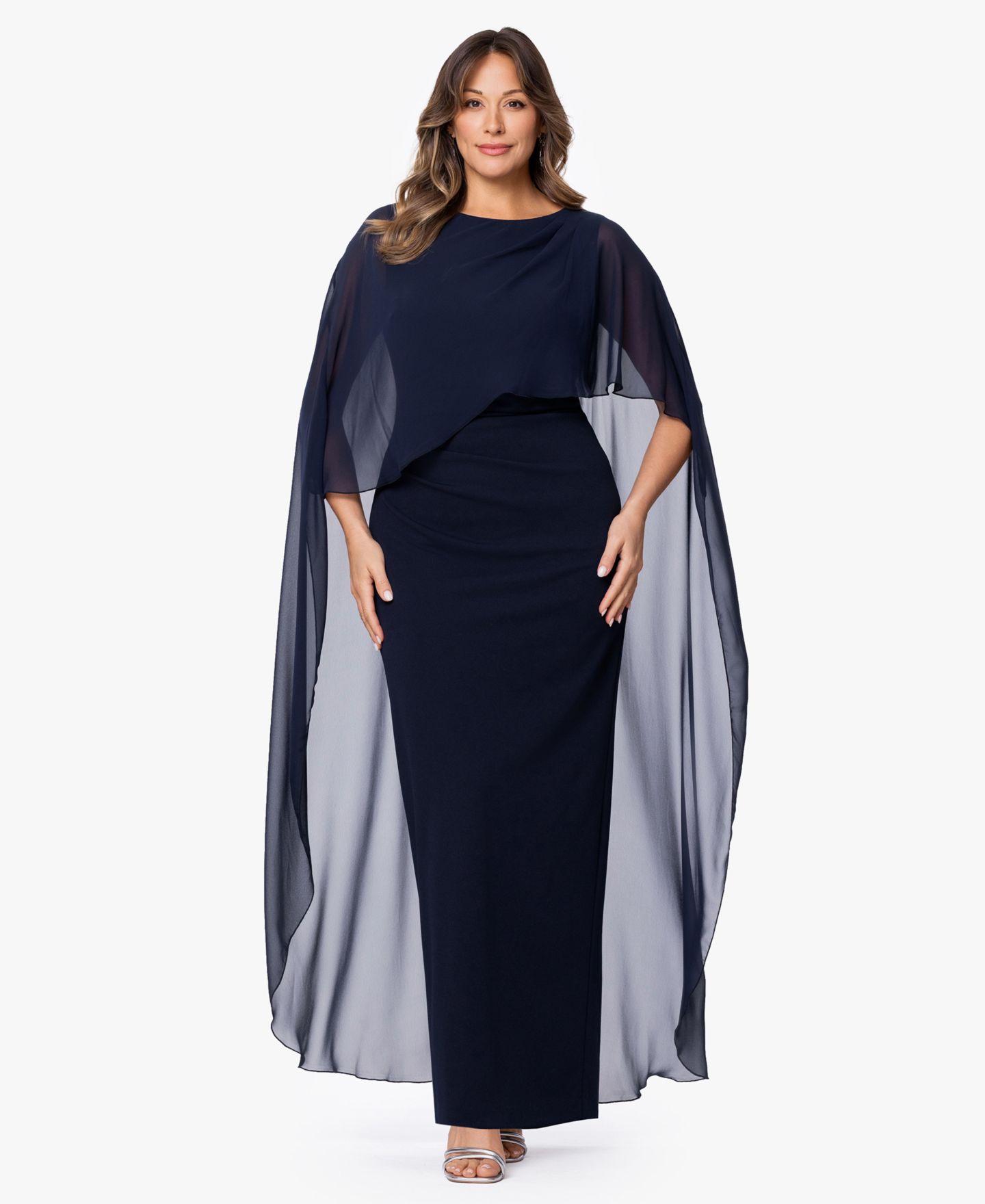 Женское платье XSCAPE Plus Size Crew Neck Sheath Gown, цвет: Тёмно-синий — фото 1