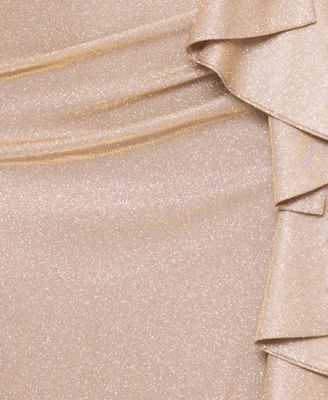  Plus Size Foil Knit Off-The-Shoulder Ruffle Gown