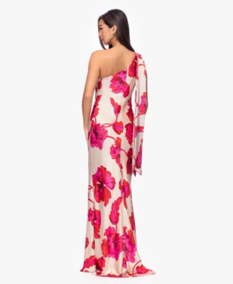  Petite One-Shoulder Printed Gown