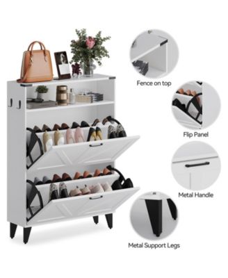 Shoe Storage Cabinet with 2 Flip Drawers, Freestanding Narrow Shoe Rack Cabinet with Open Shelf & Strong Metal Legs