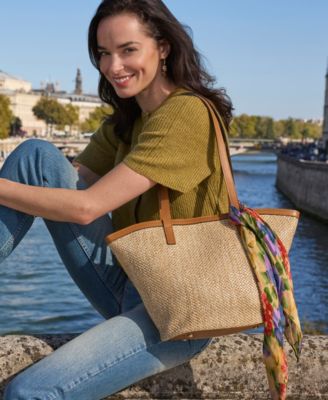 Marconia Medium Straw Tote Bag with French Hydrangeas Scarf 