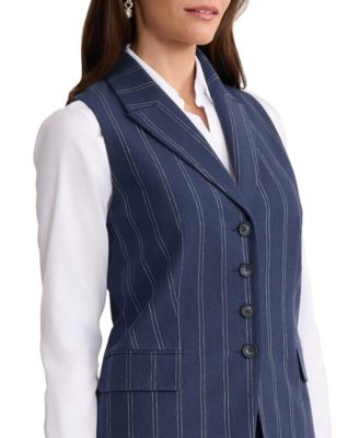 Women's Four-Button Linen-Blend Peak Lapel Vest