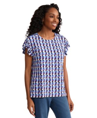 Women's Flutter-Sleeve Round Neck Top