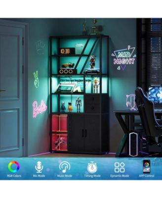 Bar Cabinet with Power Outlets, 71.2" Tall Wine Liquor Cabinets with LED Lights