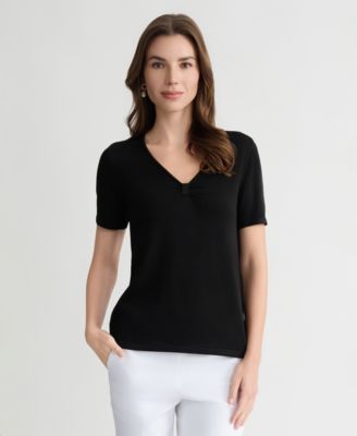 Petite V-Neck Short-Sleeve Sweater