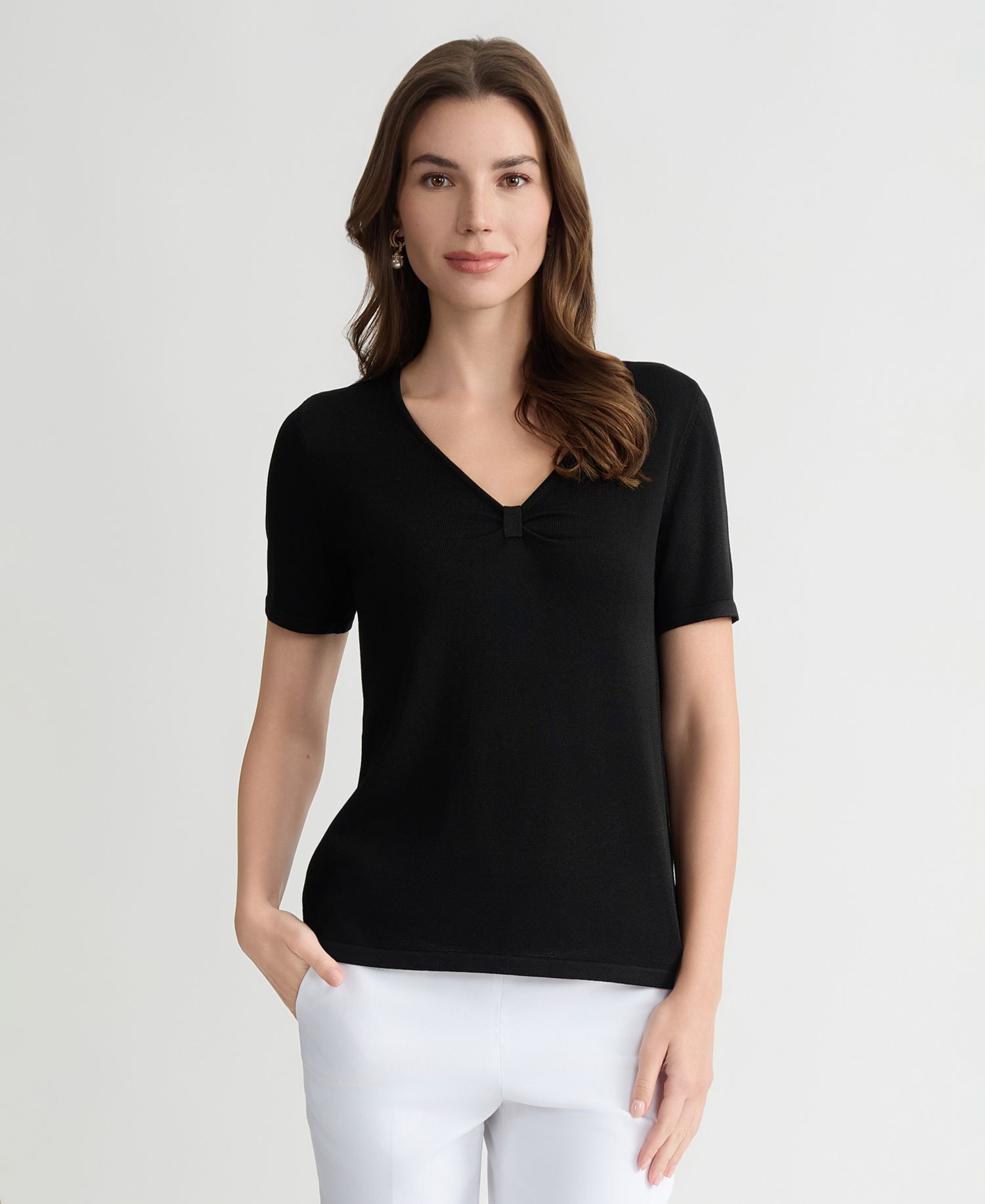 Petite V-Neck Short-Sleeve Sweater