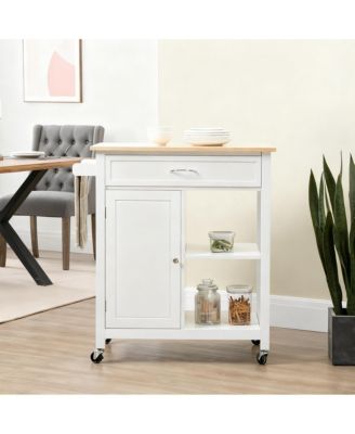 Kitchen trolley with beveled shelves and storage cabinets, solid wood top, adjustable shelves