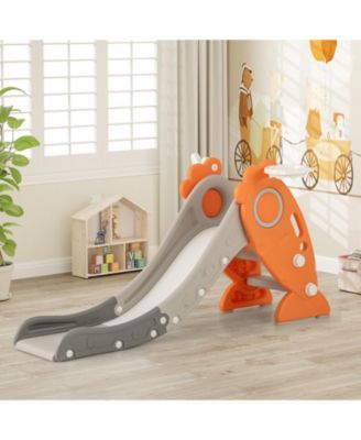 4-in-1 Indoor Kids Slide with Basketball Hoop & Rings, Ages 3+