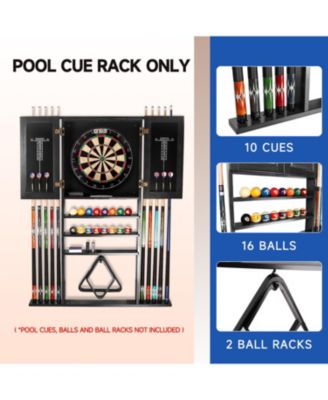 Wood 10 Billiard Pool Cue Rack & Dart Board Cabiner Combination Rack Only