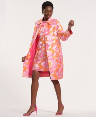 Women's Long-Sleeve Collared Floral Trench Coat