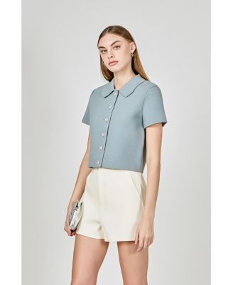 Women's Jewel Buttoned Cropped Knit Top