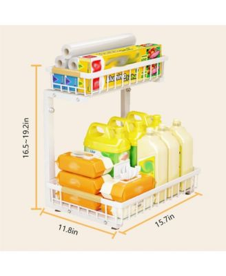 Under Sink Organizer, Under Kitchen Sink Organizers and Storage Basket, Slide Out 2 Tier Metal Shelf, Carbon Steel Pantry Cabinet Organizer