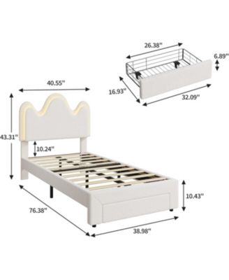 Bed Frame Adjustable Upholstered Headboard Storage Drawers Boucle Lamb Fleece Led Kids Bed Wood Slats