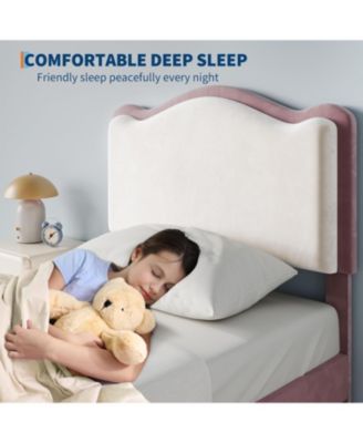 Upholstered Kids Platform Bed Frame with Headboard Storage Drawer Quiet Wood Slats Easy Build No Box Spring Needed