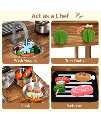 Double Sided Mud Kitchen with Canopy and Chalkboard for 3+ Years Old