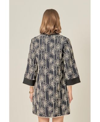 Women's Floral Embroidered Collar Mini Dress