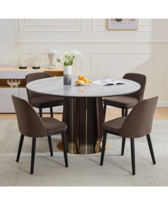 Modern Linen Upholstered Dining Chair Set with Curved Back and Solid Wood Legs